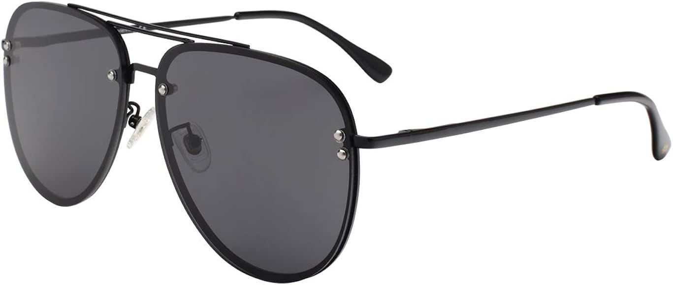 Oversized Rimless Aviator Sunglasses Metal Frame Flash Mirrored with Spring Hinges 87247 | Amazon (US)