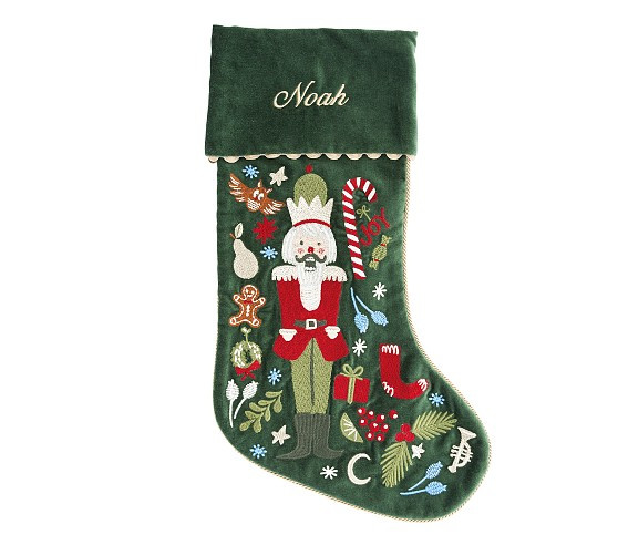 Rifle Paper Co. Nutcracker Embroidered Velvet Christmas Stocking Collection | Pottery Barn Kids