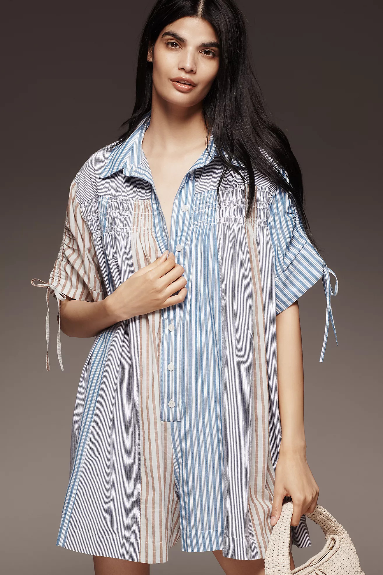 By Anthropologie Short-Sleeve Buttondown Swing Romper | Anthropologie (US)
