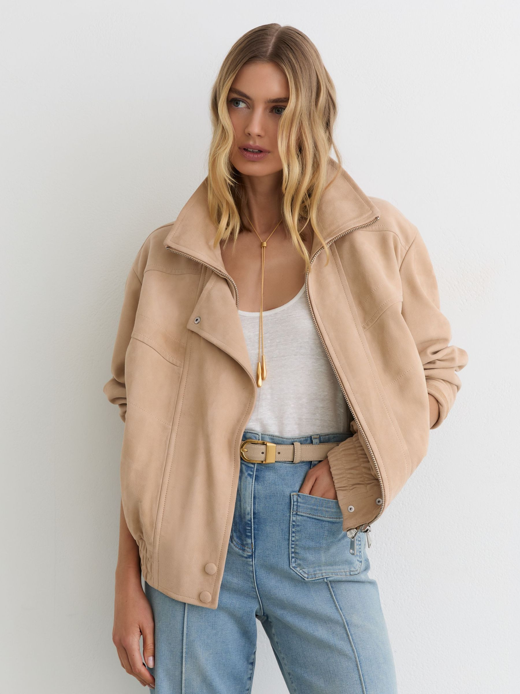 Suede Oversized Jacket in Neutral | Reiss UK