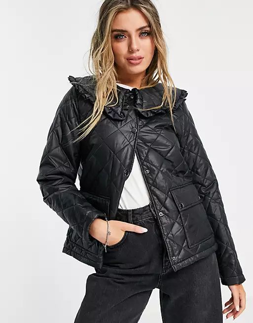 Violet Romance quilted jacket with collar detail in black | ASOS (Global)
