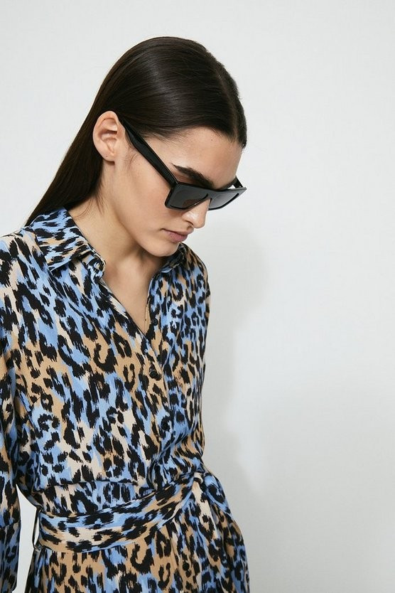 Belted Midi Shirt Dress In Animal | Warehouse UK & IE