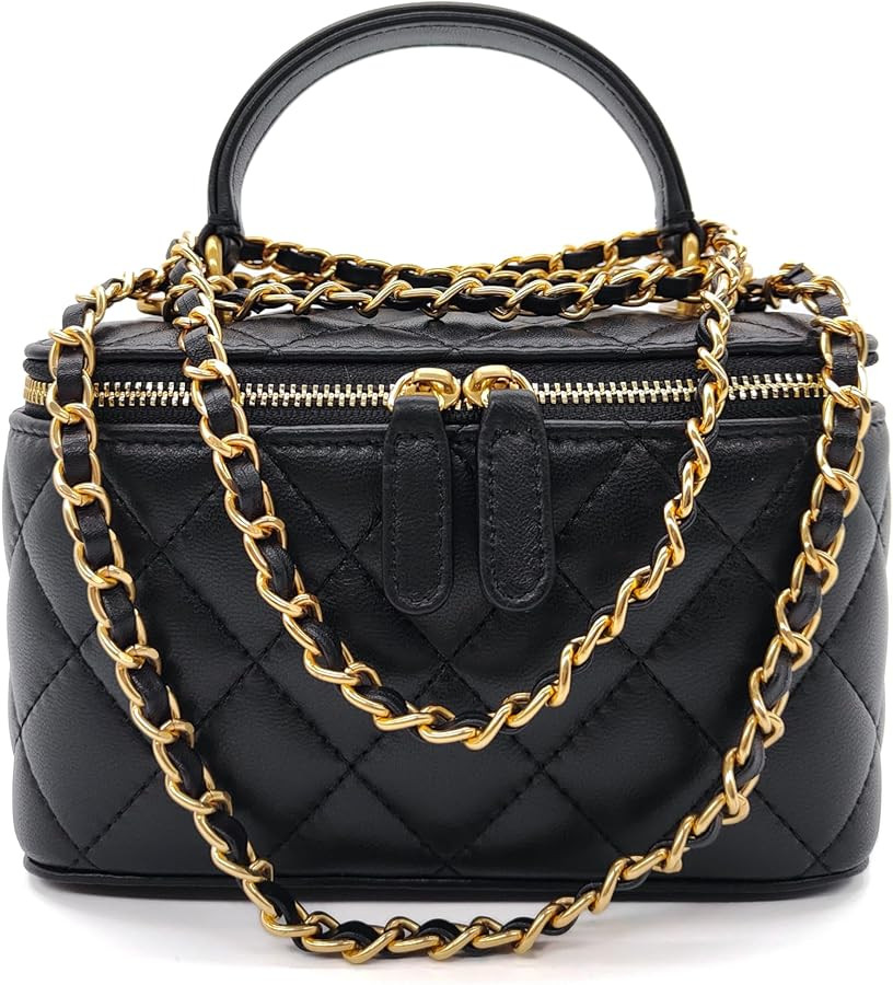 Small Genuine Leather Purse Quilted Crossbody Bag for Women, Mini Top-Handle Shoulder Handbag w/G... | Amazon (US)