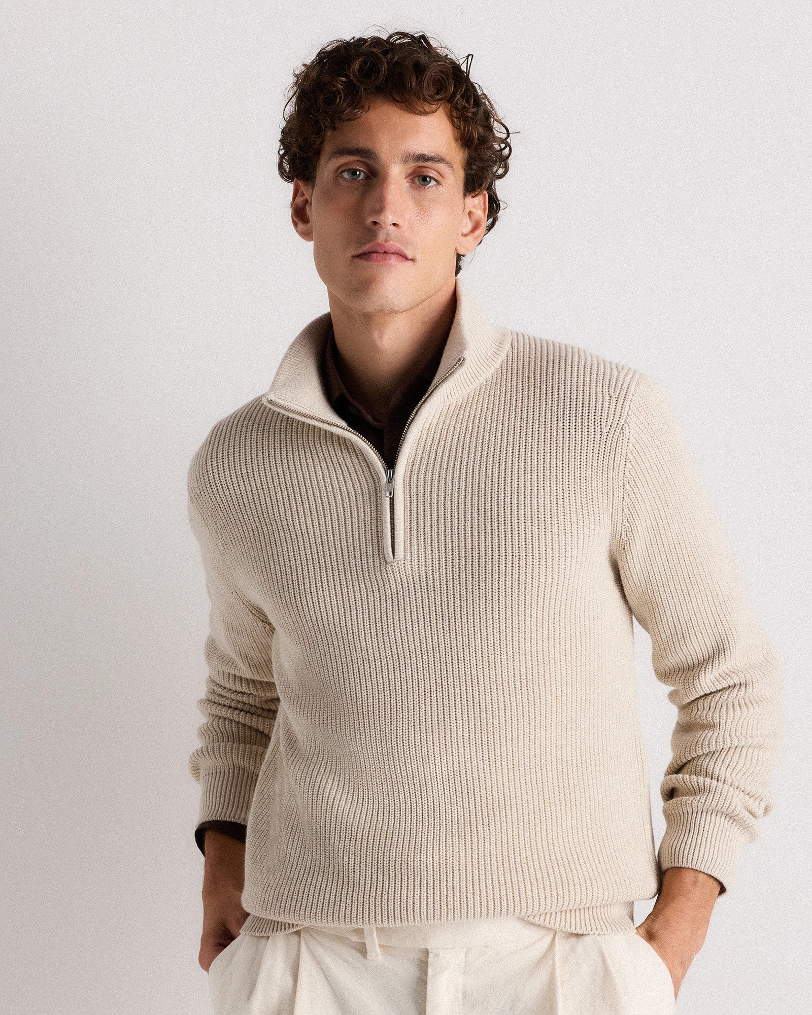 Quince | Men's Ribbed Quarter-Zip Sweater in Mid Heather Grey, Size XXL, Organic Cotton | Quince