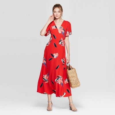 Women's Floral Print Sleeveless V-Neck Maxi Wrap Dress - A New Day™ Red | Target