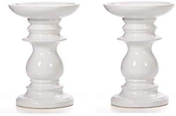 Hosley Set of 2 Ceramic White Pillar Candle Holders 6 Inch High Ideal for LED and Pillar Candles ... | Amazon (US)