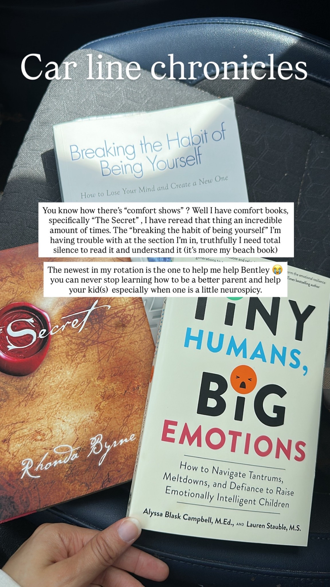 Just rotation of books I keep in my car while waiting in the car rider lane. 
Mom life
Books 


#LTKstorytime #LTKdayinmylife #LTKmomlife