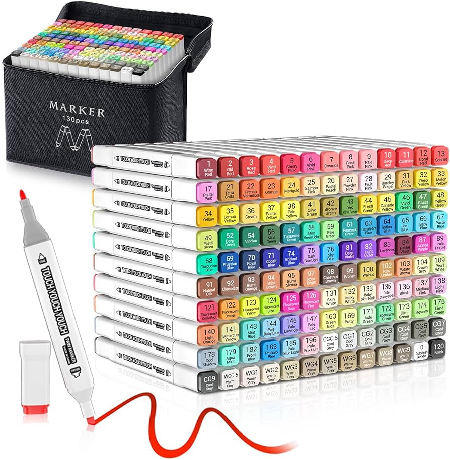 130 Colors Alcohol Markers, Double Tip Art Marker Set for Artist(Broad Chisel and Fine Tip), Perf... | Amazon (US)