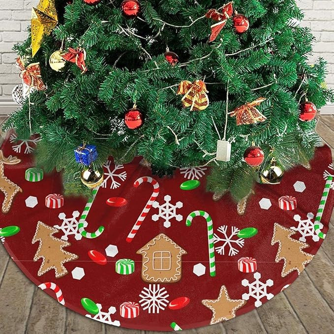 AHOOCUSTOM Merry Christmas Rustic Tree Skirt Cute Candy Snowflakes Red Pizza Lollipop, Xmas Holid... | Amazon (US)