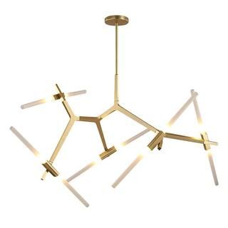 RRTYO Duchess 10-Light Brass Branch Asymmetric Modern Chandelier with Frosted Glass Shade For Liv... | The Home Depot