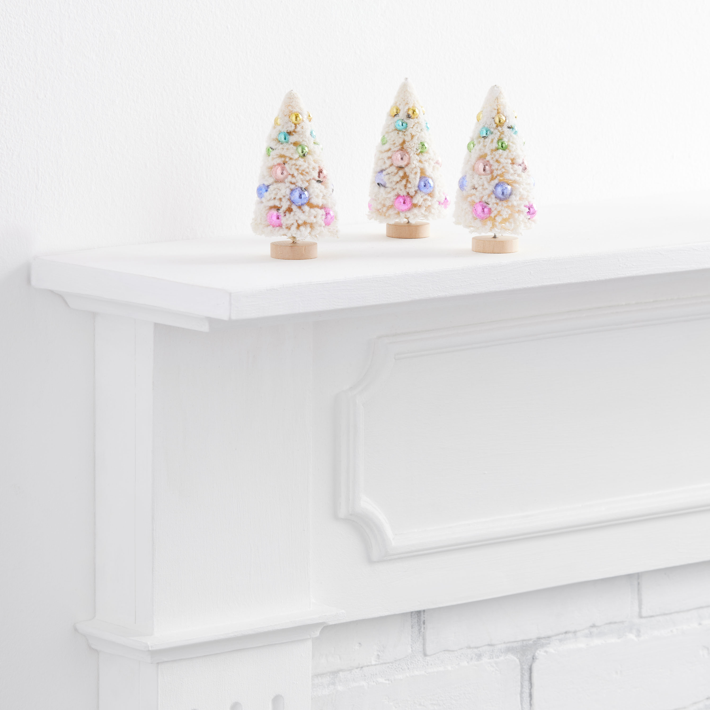 White Retro Flocked Bottlebrush Tree Decor 3 Pack | World Market