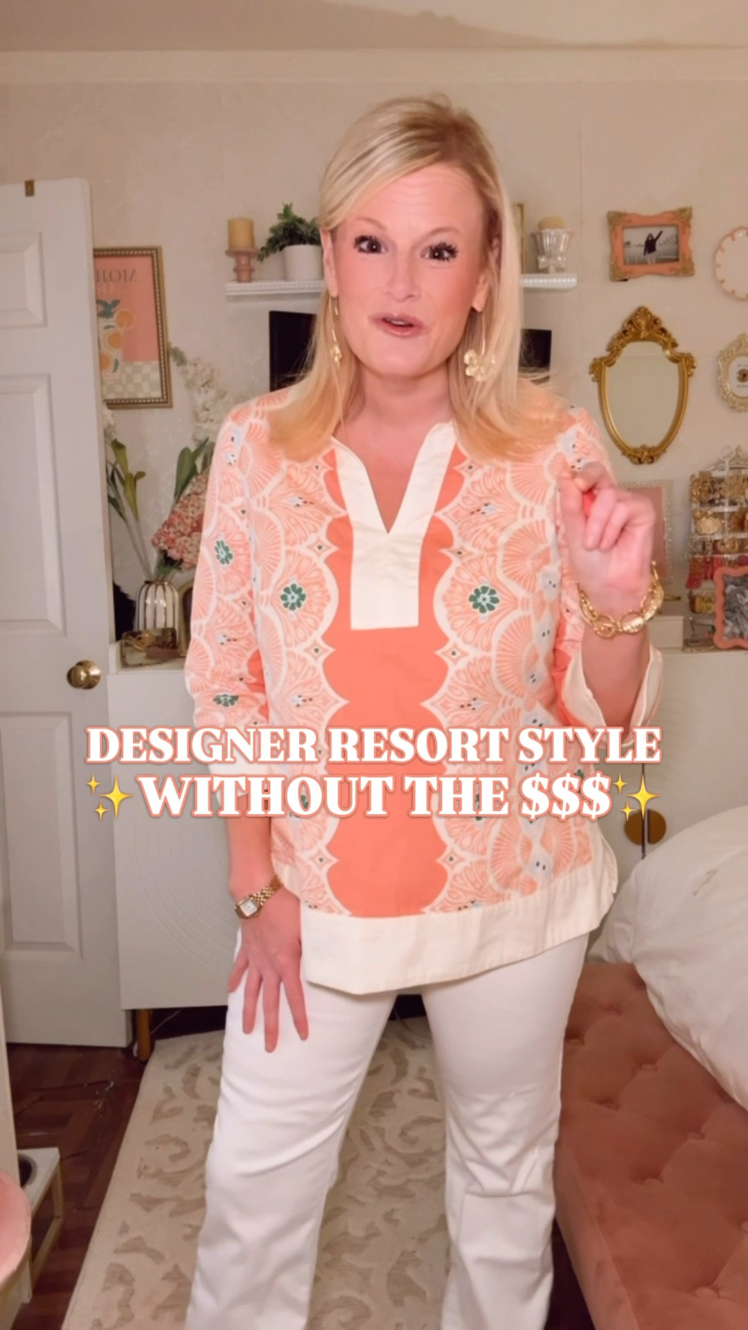 Lilly Pulitzer look for less, resort wear women, Palm Beach style, vacation outfit women, cotton popover top, Belk doorbuster, Crown & Ivy top, preppy spring outfit

This Belk doorbuster top is giving full designer resort style without the designer price tag.

The coral scallop medallion print, crisp white collar, contrast placket, 3/4 sleeves, and matching trim all have that polished Palm Beach vacation feel women usually find from Lilly Pulitzer, Tuckernuck, and higher-end resort brands.

It is 100% cotton, so it has that breathable, crisp, structured feel that works so well for spring and summer. Machine washable, pullover style, split collar, and easy enough to wear with white jeans, white shorts, linen pants, or a simple skirt.

I’m wearing a medium.

Why it works:
✨ Belk doorbuster price
✨ Lilly Pulitzer look for less energy
✨ 100% cotton
✨ coral and cream resort print
✨ contrast collar and trim
✨ split neck popover style
✨ 3/4 sleeves
✨ polished vacation outfit piece

This is the kind of top that makes the whole outfit feel finished without needing much else. It works for beach vacations, resort dinners, Palm Beach style outfits, spring work outfits, country club lunches, garden parties, brunch, church, teacher outfits, and casual summer days when you want color and polish in one piece.

If you love Lilly Pulitzer style, Tuckernuck look for less finds, resort wear, preppy spring outfits, cotton blouses, popover tops, colorful vacation outfits, coastal style, and affordable designer-looking pieces, this is such a strong Belk find.

Lilly Pulitzer look for less, Tuckernuck look for less, resort wear women, Palm Beach style, vacation outfit women, vacation outfits beach, preppy style women, cotton blouse women, cotton popover top, coral top women, spring top women, spring outfit women, print blouse women, scallop print top, contrast trim blouse, split neck top, Crown and Ivy top, Belk fashion finds, designer look for less

#LookForLess #PreppyStyle #LillyPulitzer 

#LTKWorkwear #LTKSaleAlert #LTKTravel