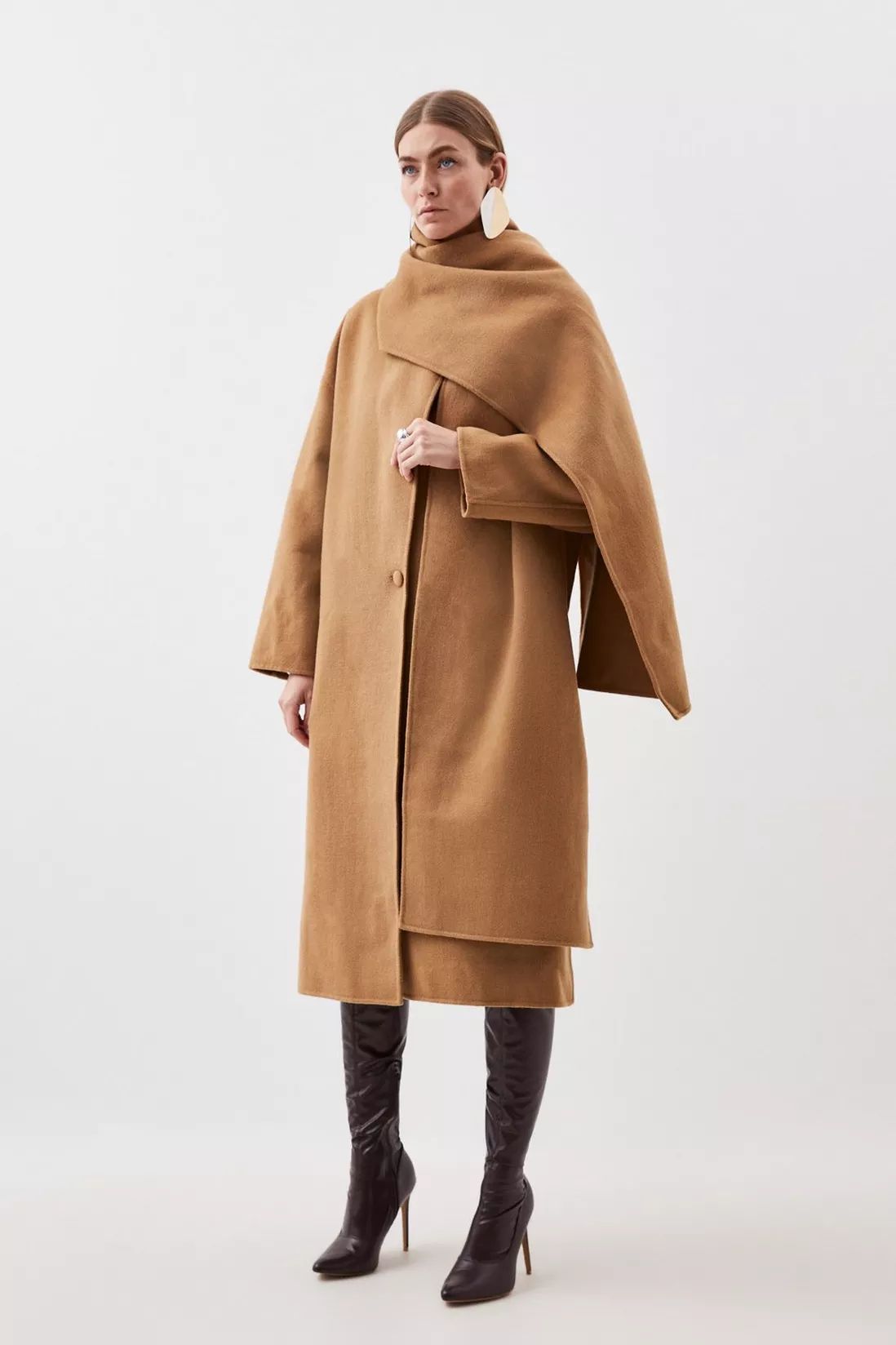 Jackets & Coats | Tailored Double Faced Wool Scarf Neck Midi Coat | KarenMillen | Debenhams UK