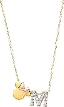 Disney Minnie Mouse Gold Plated Cubic Zirconia Initial Pendant Necklace, Letter A to Z, Gold Over... | Amazon (US)