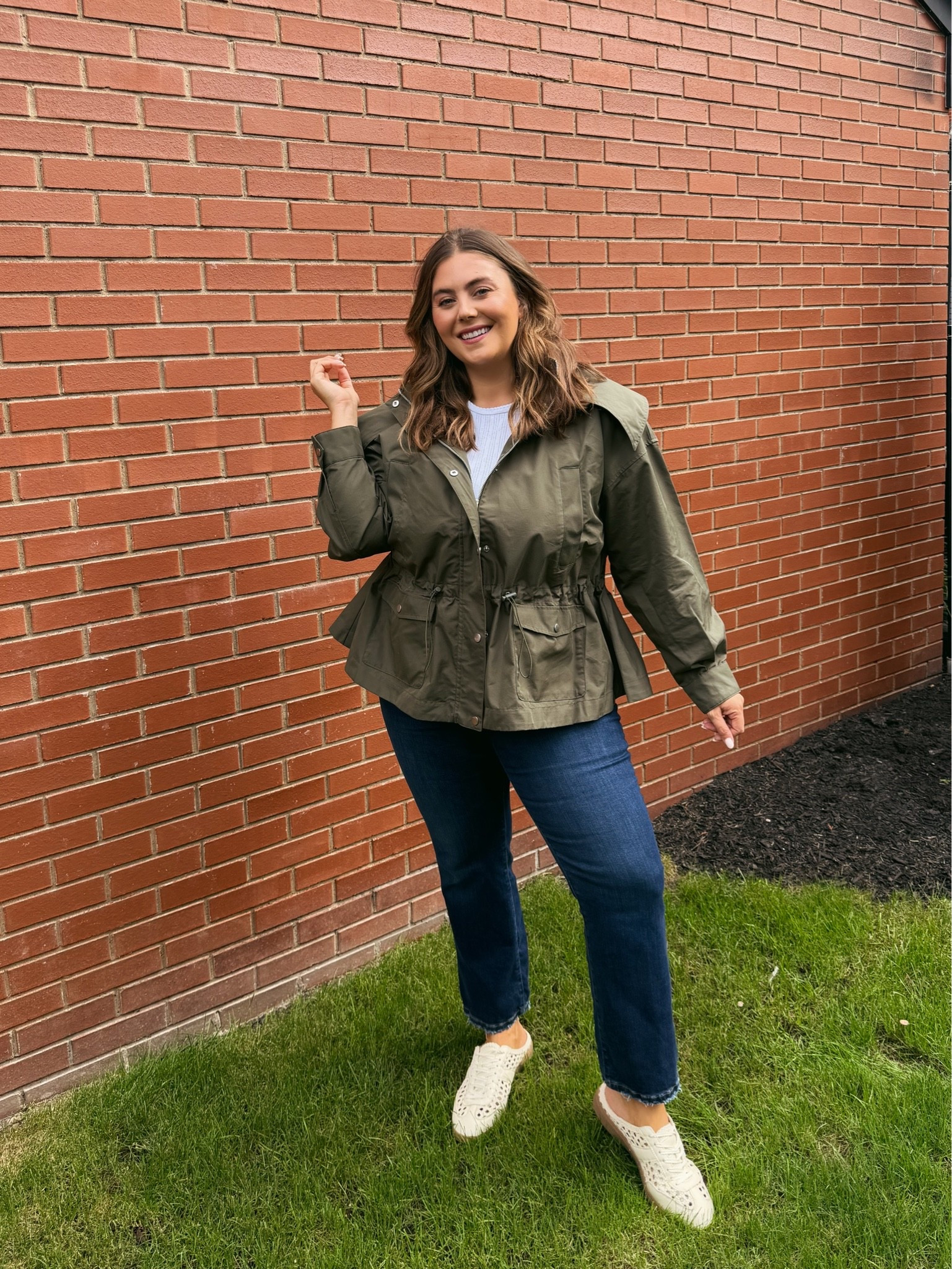 Wearing size XXL in jacket, XXL Tall in t-shirt, 16Plus in jeans. Use CARALYN15 at Good American. Fall jacket, raincoat, fall outfit, fall jeans. Use CARALYN15 on your first order at Spanx.

#LTKootd #LTKSeasonal #LTKPlusSize