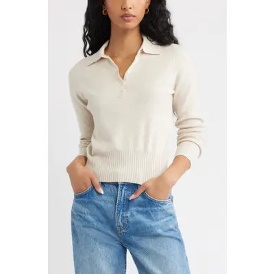 Open Edit Long Sleeve Polo Sweater in Grey Dark Charcoal Heather at Nordstrom, Size Xx-Small | Nordstrom
