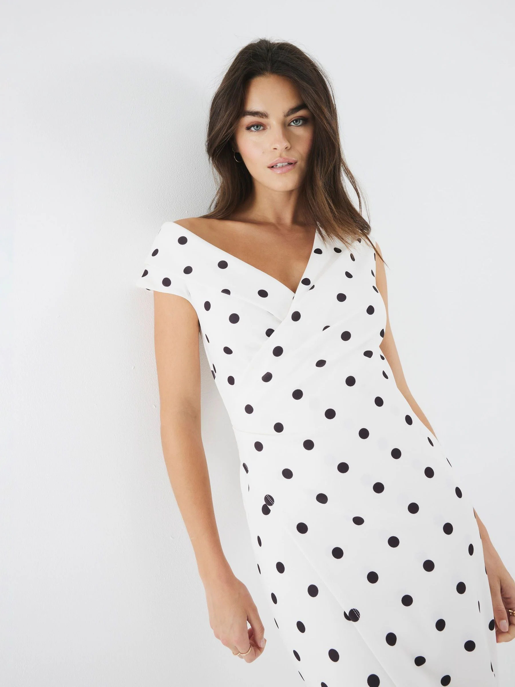 River Island River Island Cream Polka Dot Asymmetric Wrap Midi Dress | Next US