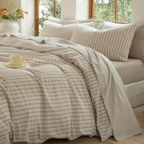 BESTDESIL Bedding Sheet Set 4 Pcs,100% Washed Cotton Linen Like,1 Fitted Sheet,1 Flat Sheet and 2... | Amazon (CA)