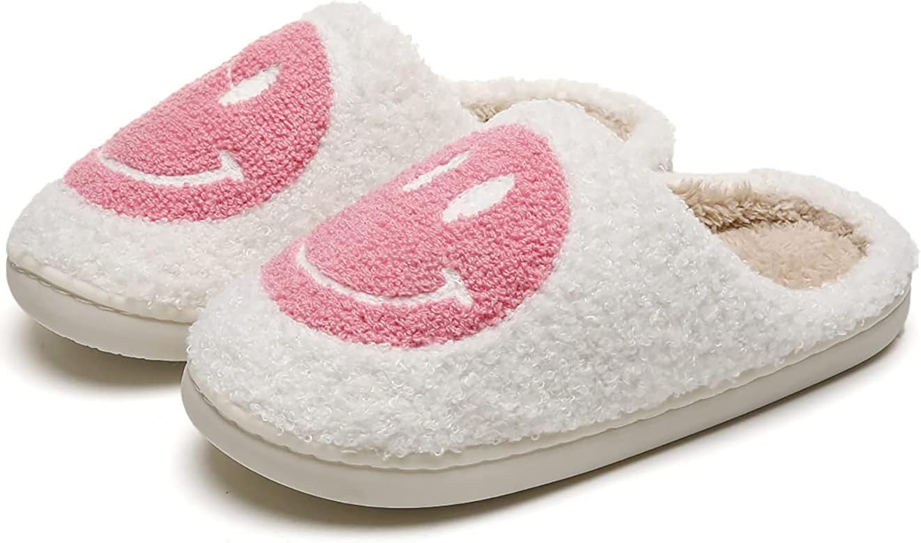 PLMOKN Smile Face Slippers,Retro Soft Plush Lightweight House Slippers Slip-on Cozy Indoor Outdoo... | Amazon (US)