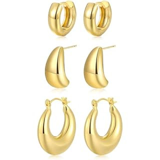 Gold Chunky Hoop Earrings Set for Women, 14K Gold Plated Twisted Huggie Hoop Earring Hypoallergen... | Amazon (US)