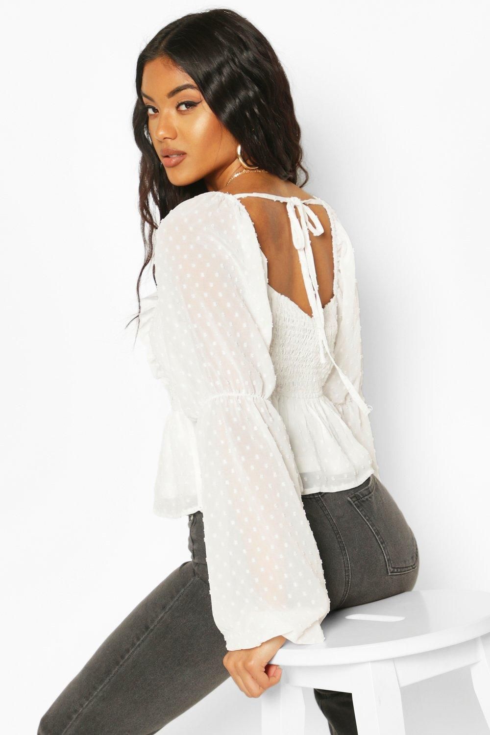 Womens Dobby Chiffon Ruffle Blouse - White - 8 | Boohoo.com (US & CA)