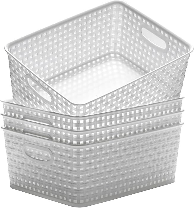 Plastic Storage Baskets for Organizing,11"X8.5"X4.7",Pack of 4 (White) | Amazon (US)