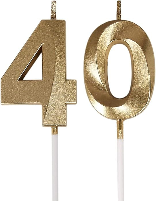 Bailym 40th Birthday Candles,Gold Number 40 Cake Topper for Birthday Decorations Party Decoration | Amazon (US)