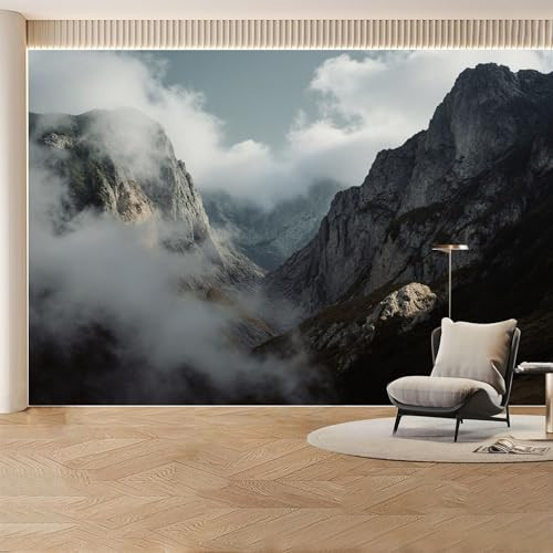 Custom Wall Mural Wallpaper Misty Mountain Valley Landscape Foggy Peaks Nordic Nature Scenery Removable SelfAdhesive Large Photo for Living Room，Bedroom，Office | Amazon (US)