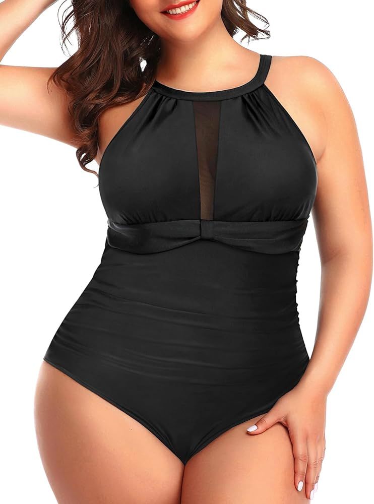 Aqua Eve Plus Size Swimsuit Women One Piece Swimsuit Tummy Control High Neck Bathing Suit Ruched ... | Amazon (US)