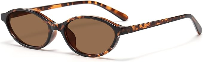 Retro Oval Sunglasses for Women Trendy Oval Narrow Cat Eye Sunnies 90s Vintage Shades | Amazon (US)