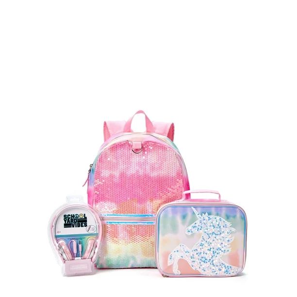 Schoolyard Vibes Backpack 3-Piece Set with Lunch Bag & Headphone Set Pink Rainbow Ombre Glitter U... | Walmart (US)
