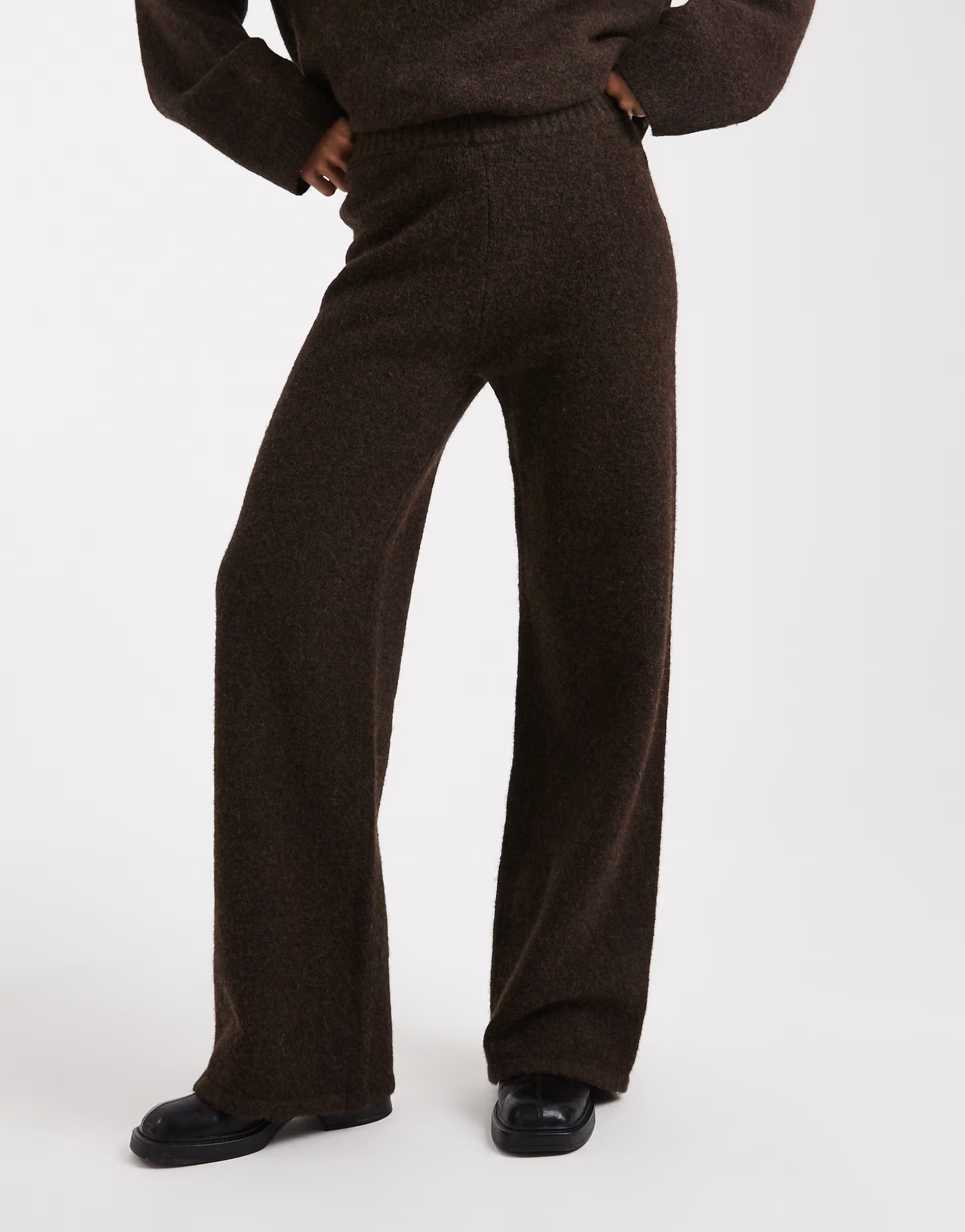 4th & Reckless wool feel knitted wide leg trouser co-ord in chocolate | ASOS (Global)