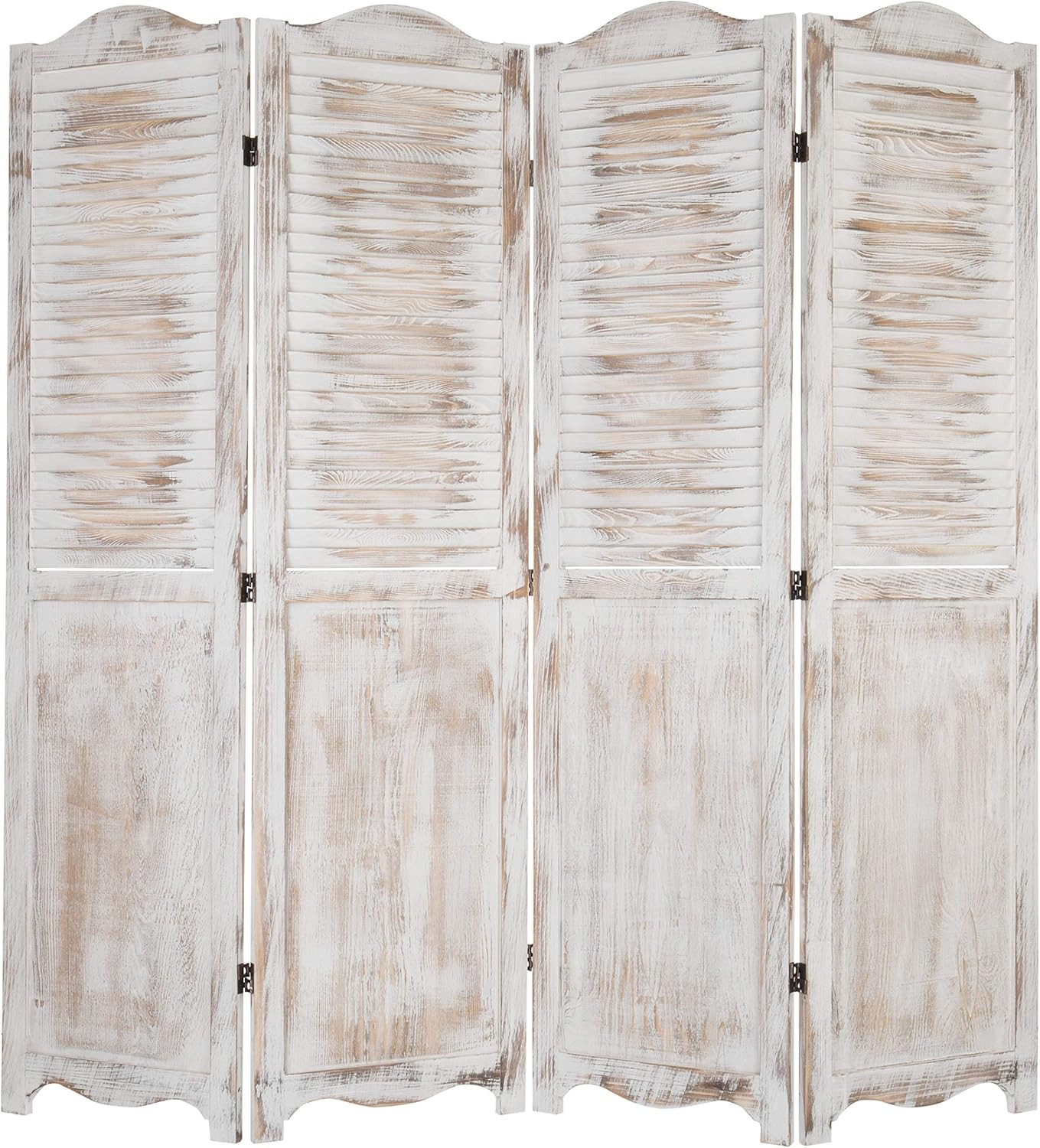 MyGift Room Divider, 4-Panel Antique Whitewashed Wood Louvered Shabby Chic Home Decor Dressing Sc... | Amazon (US)