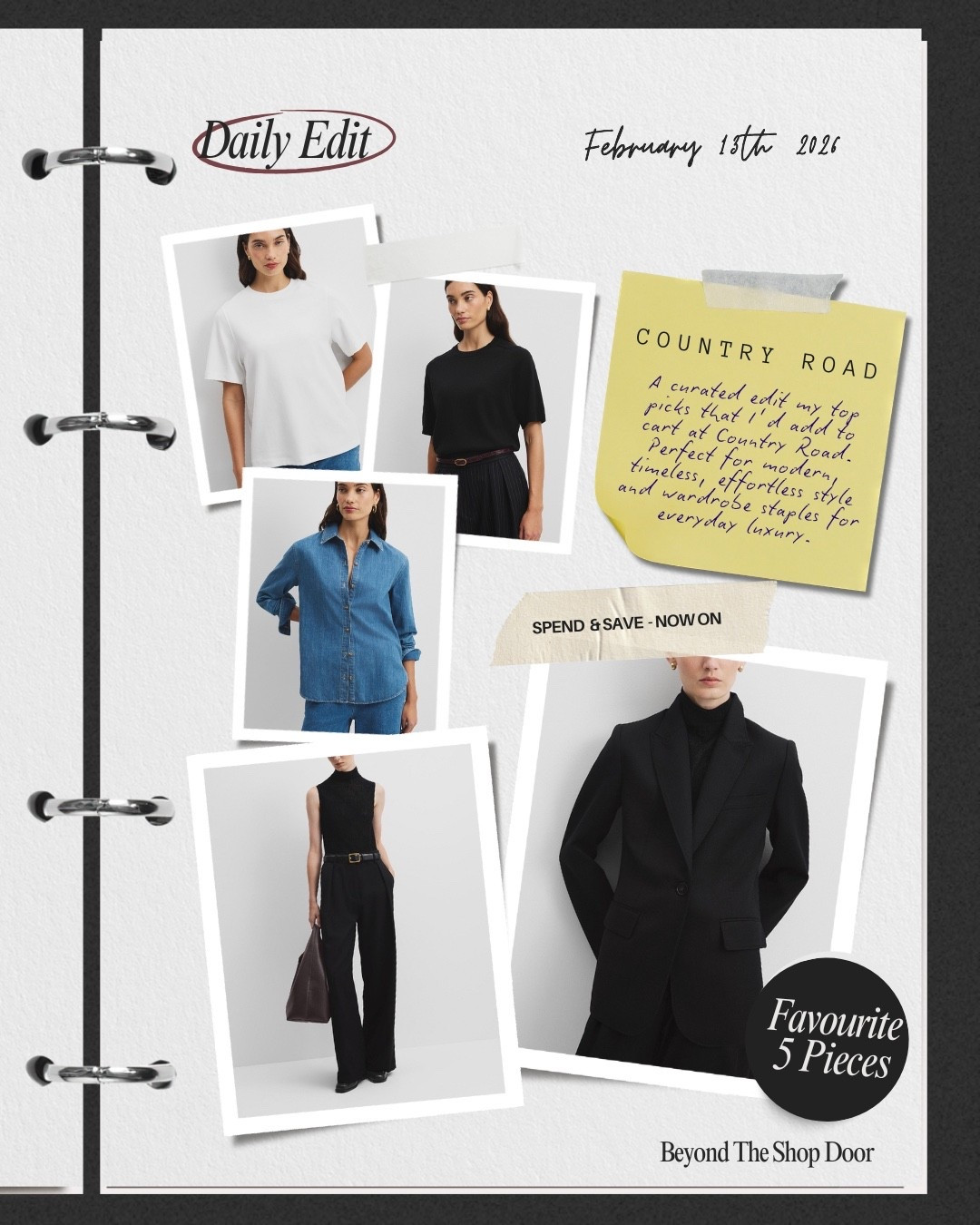 My Favourite Five Pieces at Country Road

Spend & Save is now on, and there’s no better time to pick up elevated basics to fold seamlessly into your existing wardrobe. 

Here’s what I’d buy:
• Black wool blazer — a forever piece that instantly polishes denim, tailoring, and dresses.
• Black tailored pants — the foundation of a timeless wardrobe.
• Denim shirt — relaxed and versatile.
• Oversized T-shirt (black and white) — the everyday essential.
• Cashmere-blend T-shirt — soft, refined luxury for elevating even the simplest outfits.

#LTKSaleAlert #LTKOver40