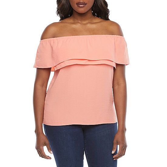 Bold Elements Womens Straight Neck Short Sleeve Layered Top | JCPenney