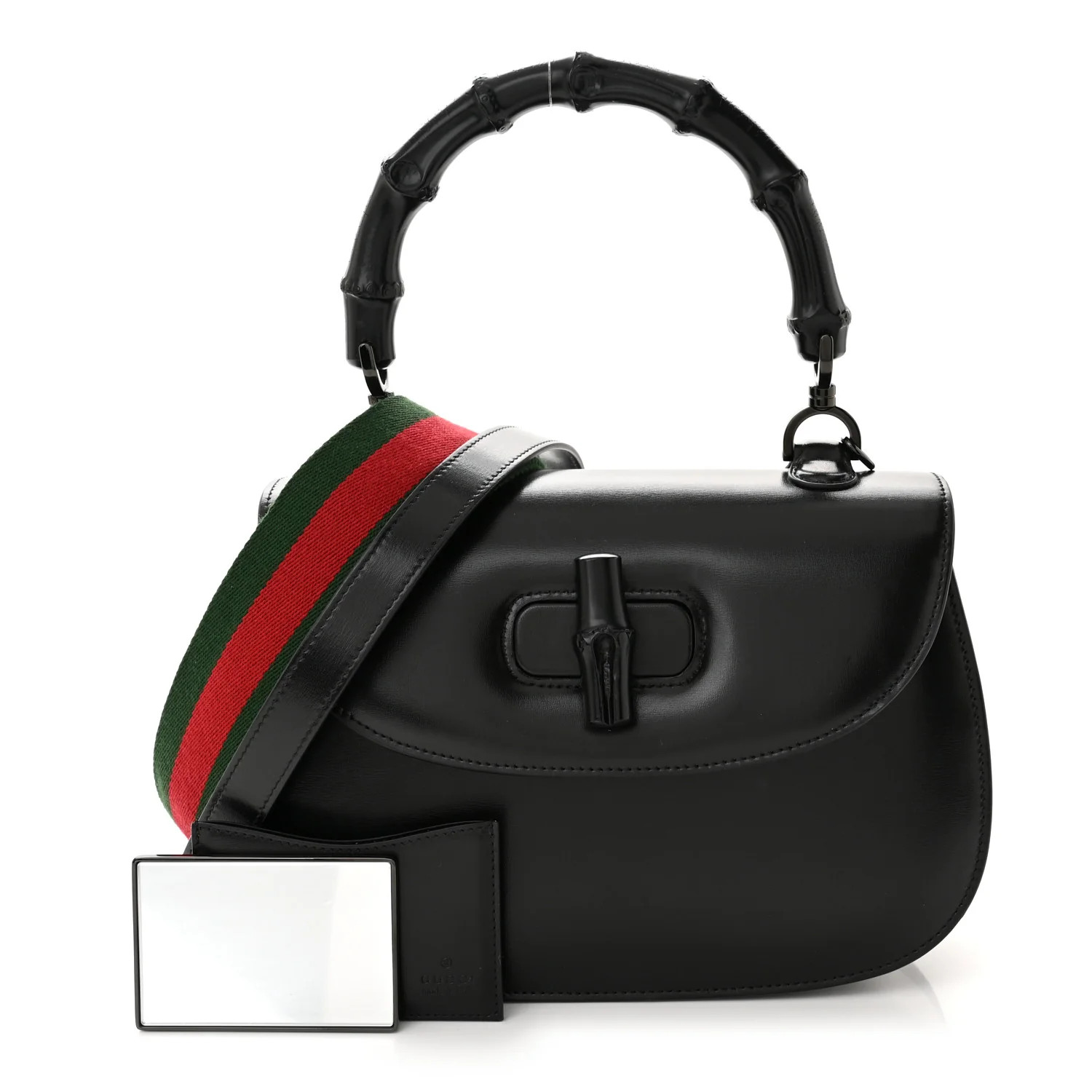 Boarded Dyana Lux Calfskin Web Monochrome Medium Bamboo 1947 Top Handle Bag Black | FASHIONPHILE (US)