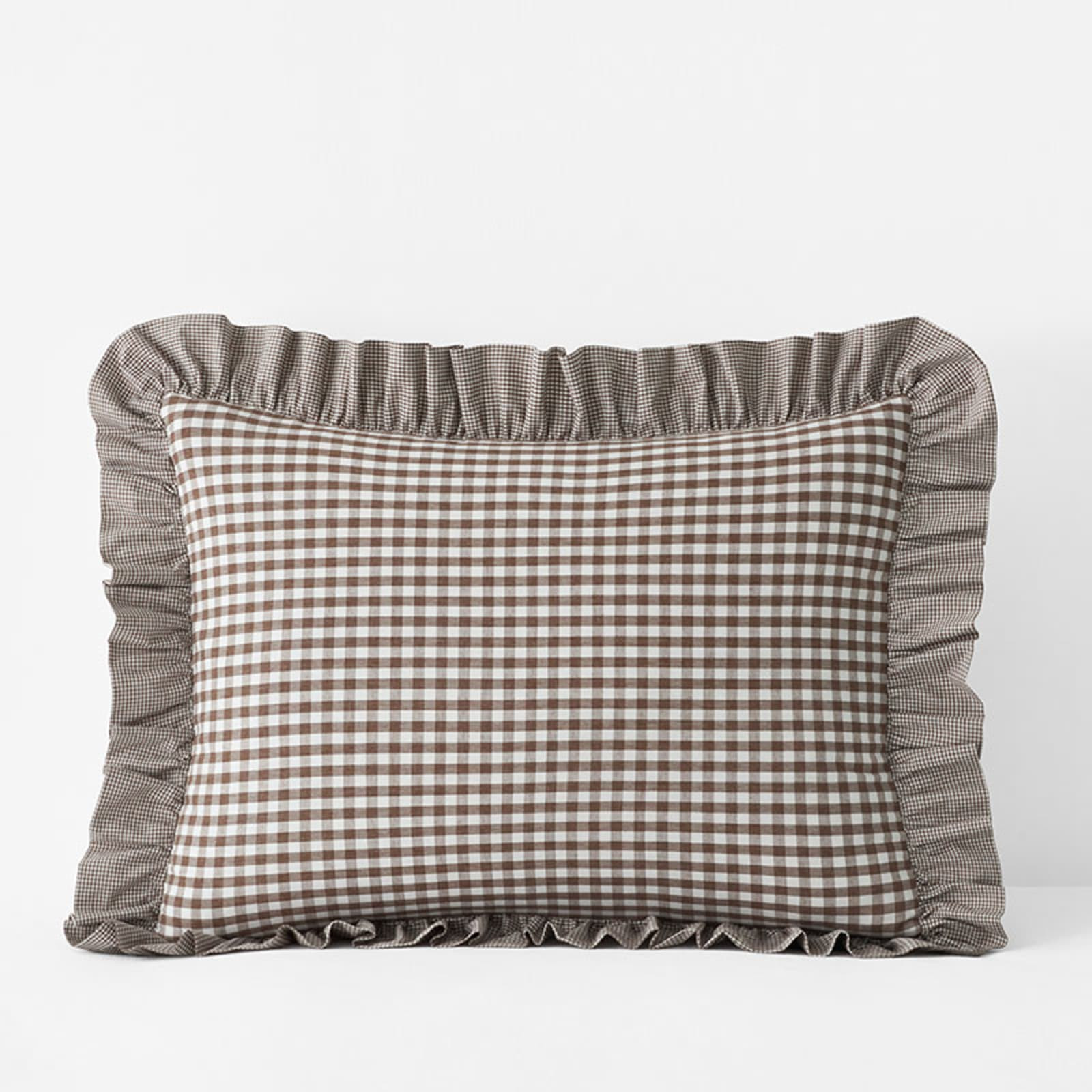 Gingham Classic Cool Melange Cotton Percale Sham - Brown, King | The Company Store