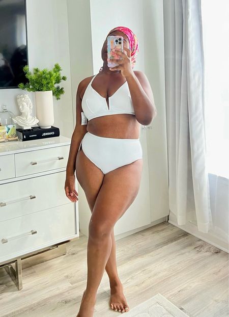 White high waisted swimsuit that’s good for curvy moms. White 2 pieces swimsuits, swimwear for moms , curvy mom swimsuits 

#LTKSeasonal #LTKMidsize #LTKSwim