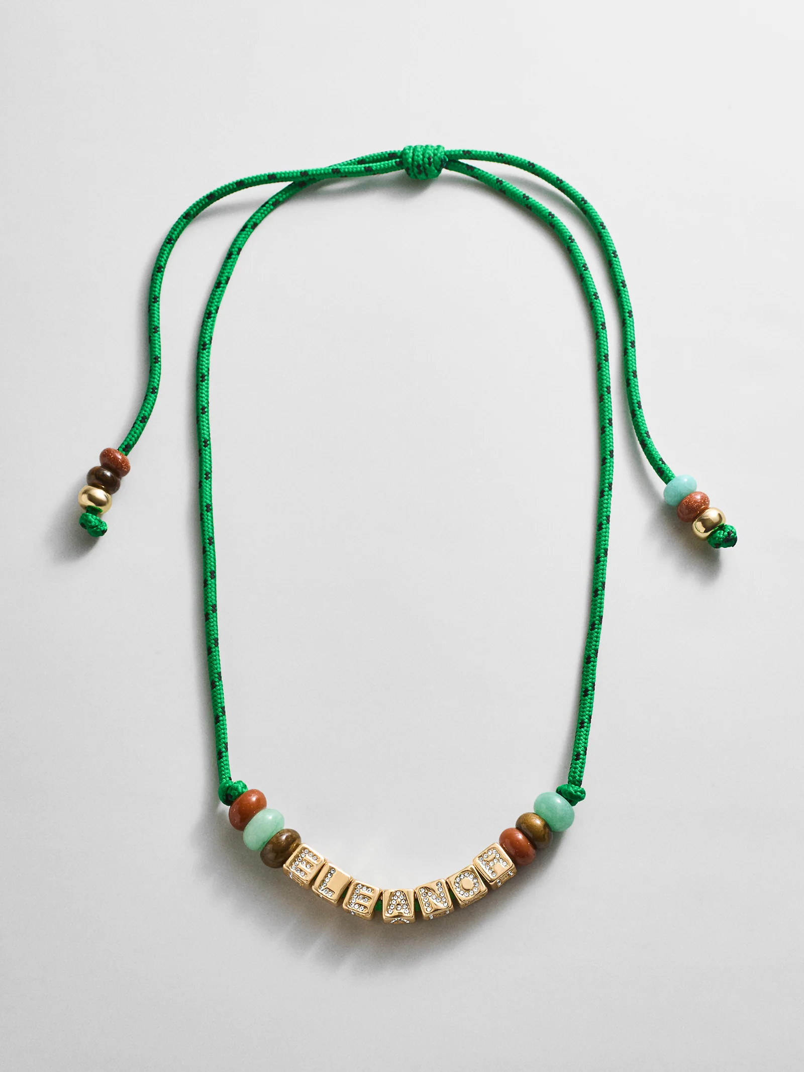 Custom Block Letter Semi-Precious Paracord Necklace - Green | BaubleBar