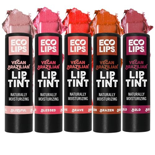 Eco Lips Vegan Cruelty-Free Brazilian Lip Tint Variety Pack - 100% Natural Lip Balm (Blessed, Blissful, Brave, Brazen, Bold) (5 Pack) | Made in USA | Amazon (US)