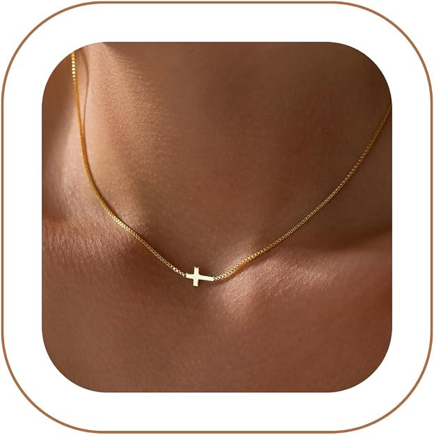 Rotnso Cross Necklace for Women 14K Gold Silver Plated Dainty Small Cross Pendant Choker Simple T... | Amazon (US)