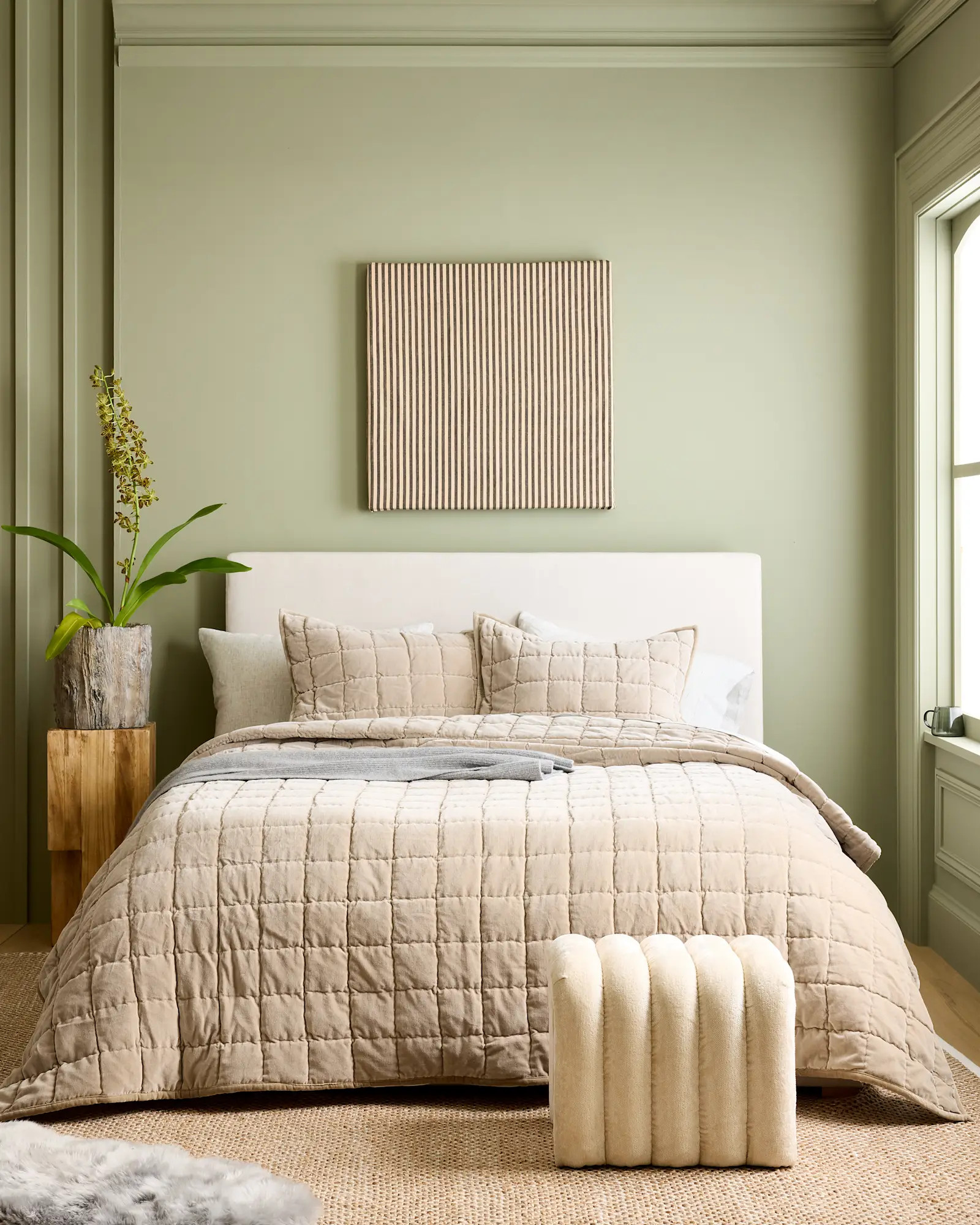 Cotton Velvet Quilt Set in Light Taupe | Quince