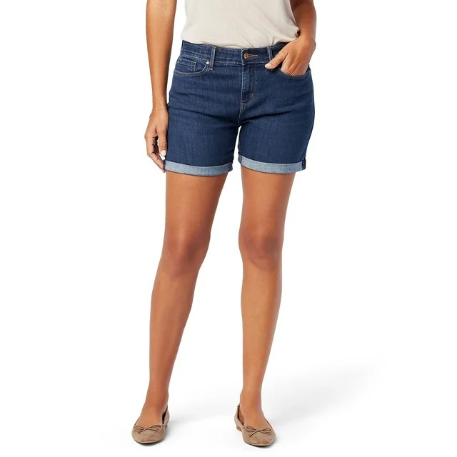 Levi Strauss Signature Women's and Women's Plus Size Mid Rise 5" Cuffed Shorts, Sizes 2-28 - Walm... | Walmart (US)