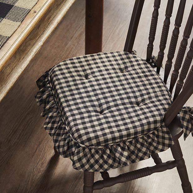 Black and Tan Buffalo Check Chair Cushion Set of 4 | Antique Farm House