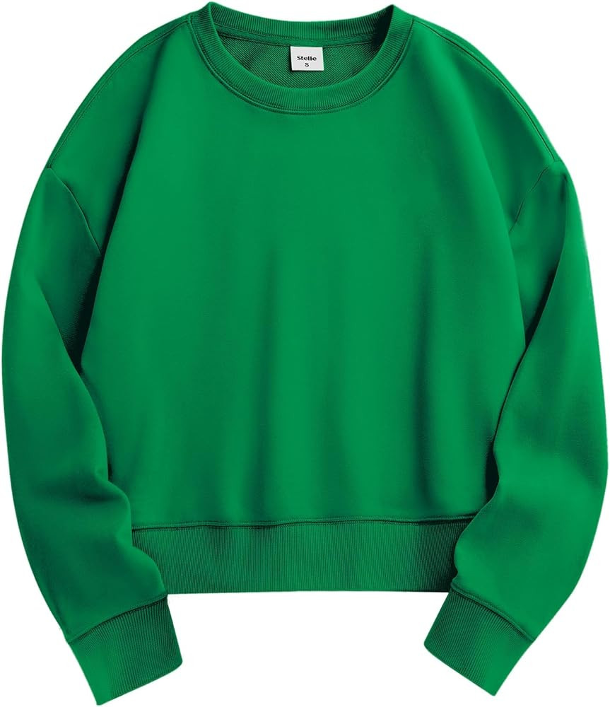 Stelle Cropped Sweatshirts for Women Cotton Long Sleeve Crop Tops Crewneck Pullover Oversized Swe... | Amazon (US)