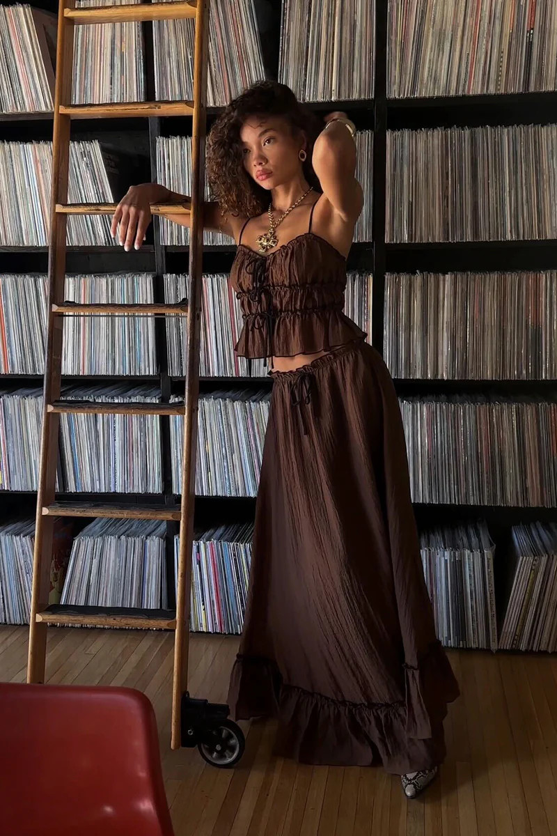 Dahlia Brown Maxi Skirt | 12th Tribe