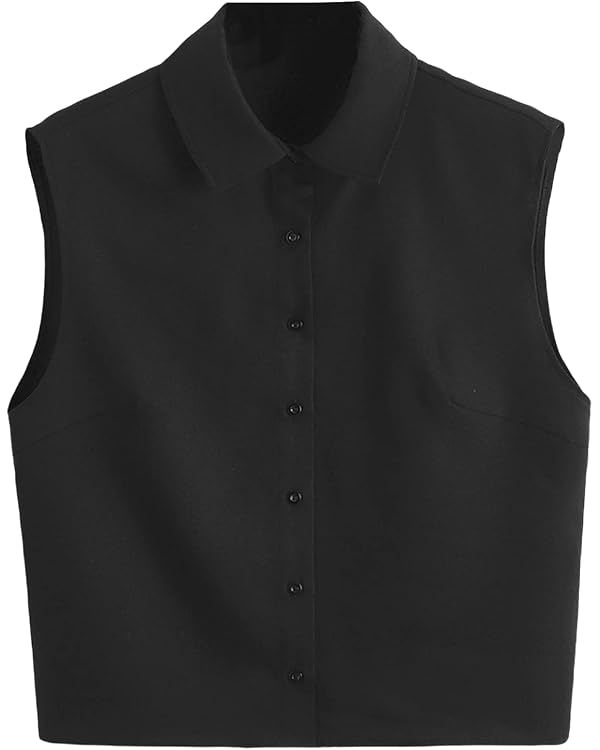 Verdusa Women's Casual Button Down Sleeveless Collar Blouse Top | Amazon (US)