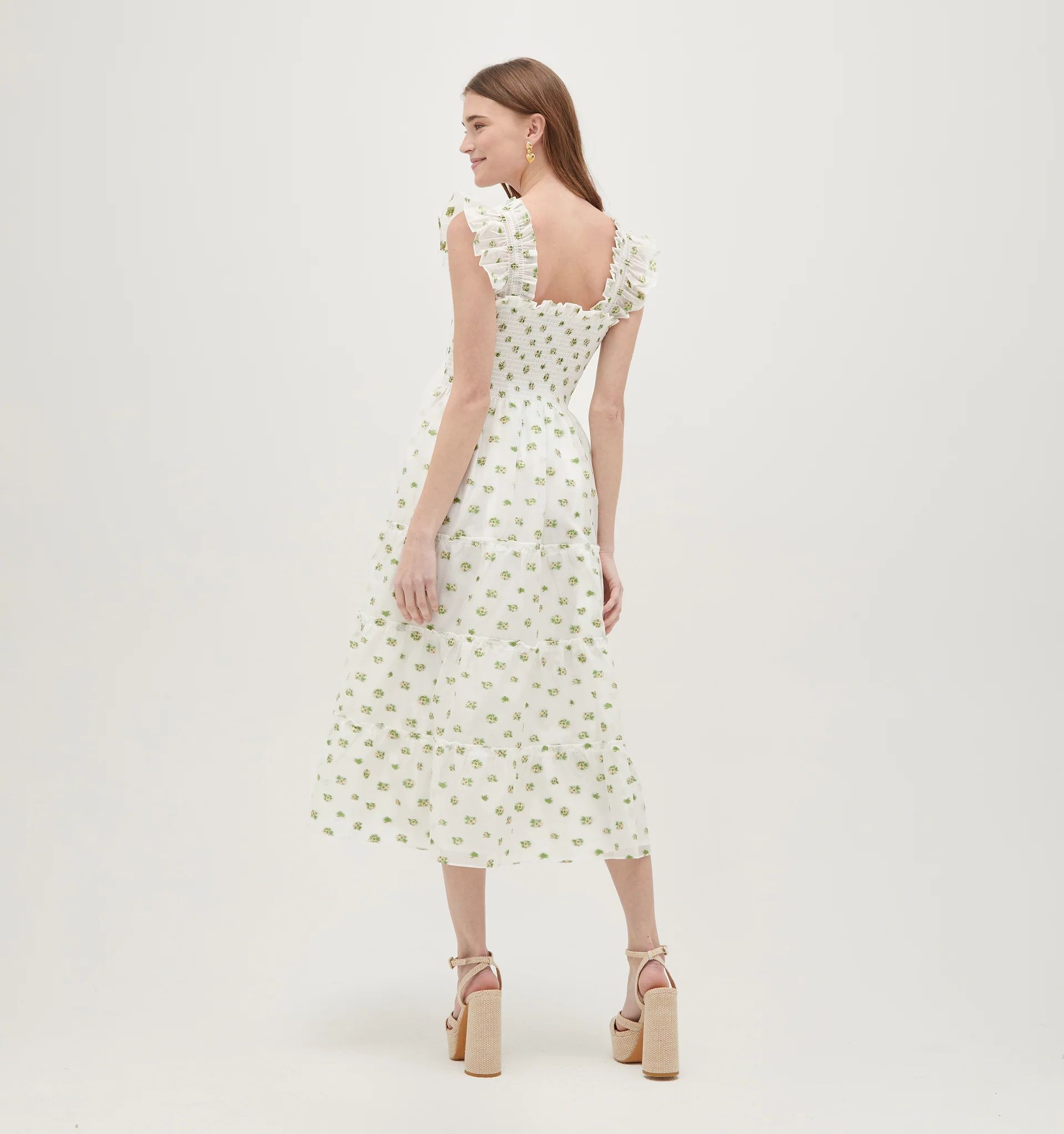 The Organza Ellie Nap Dress - Olive/Coral Floral Jacquard | Hill House Home