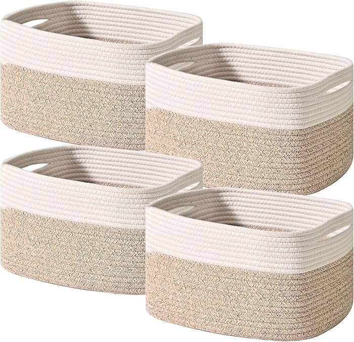 Storage Baskets for Shelves, Woven Storage Basket, Bins for Cube Storage, Cotton Rope Basket with... | Amazon (US)