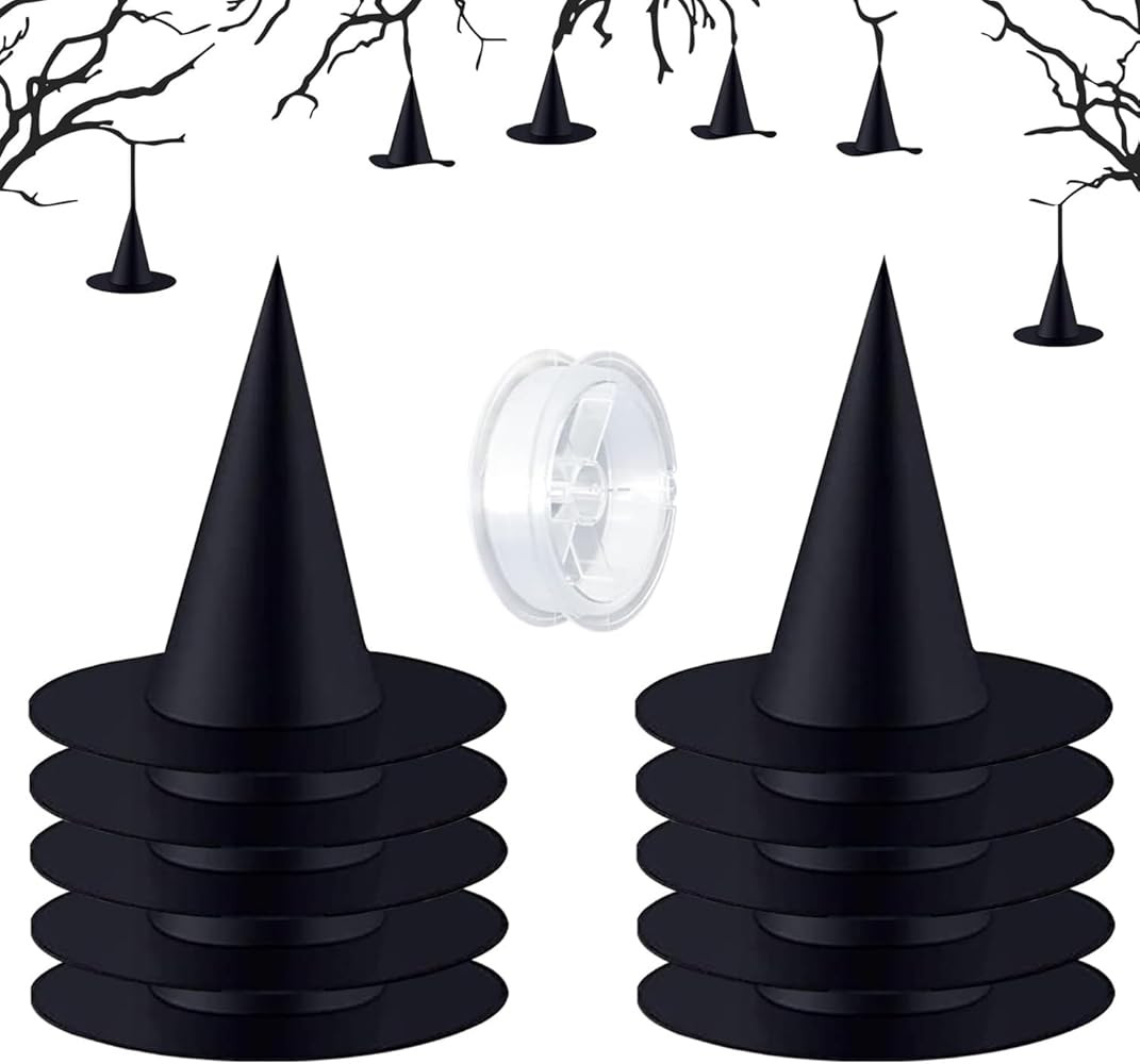 Baicai 10 Pieces Witch Hat, Halloween Costume and Hanging Decorations, Black X-Large Party Yard D... | Amazon (US)